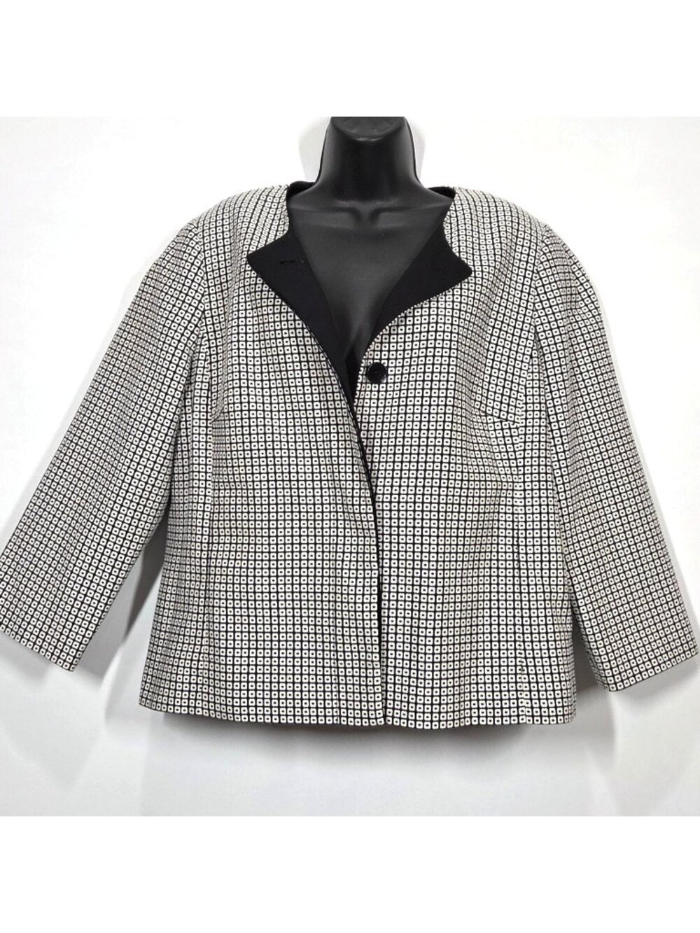 Talbots Blazer 14 Black White Geometric Preppy Office Career Jacket